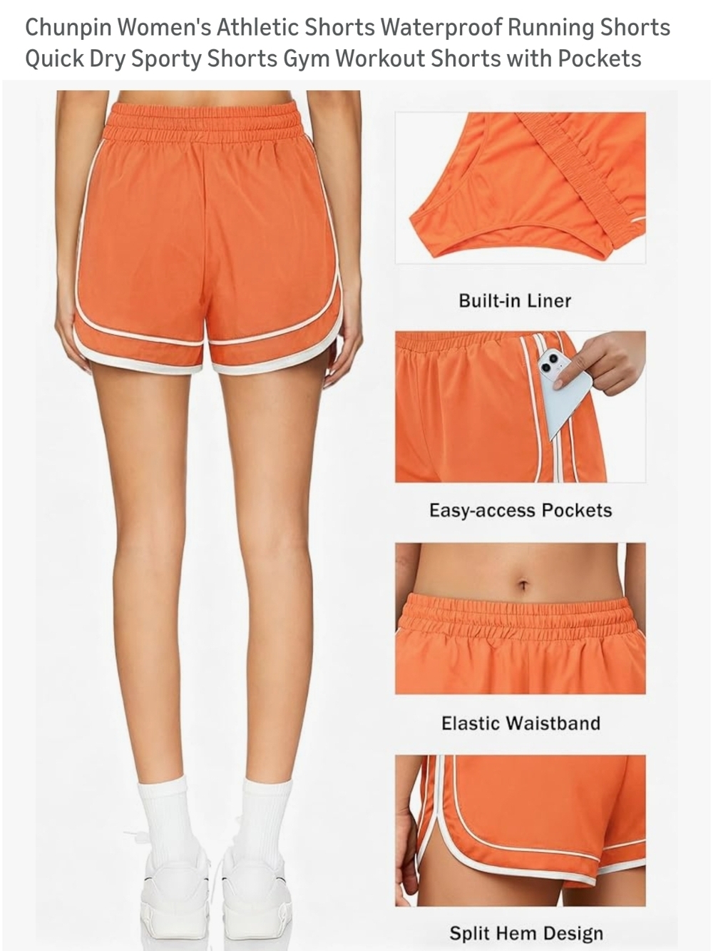 CHUNPIN - Large Orange Women's Running Shorts with Contrast Trim - Picture 6 of 9